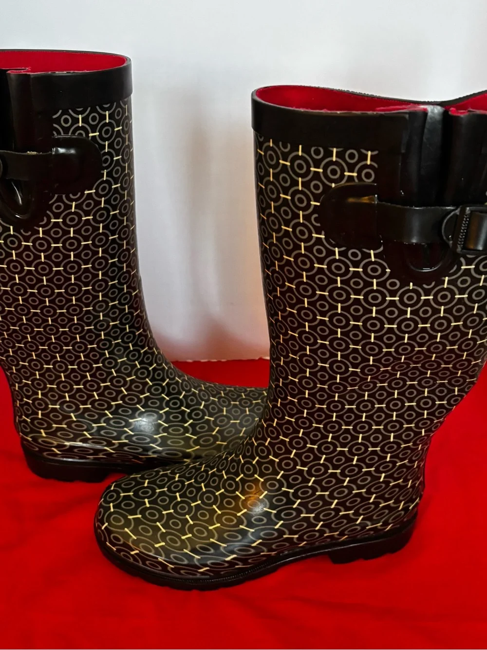 Capelli Women's Black Patterned Rain Boots with  Gray Accents
